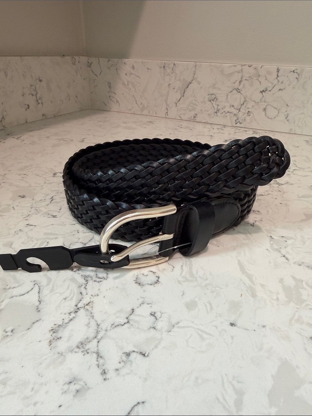 Madewell Black Braided Leather Belt with Silver Buckle Size Large